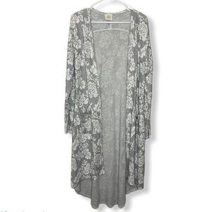 Knox Rose gray knit floral duster open cardigan